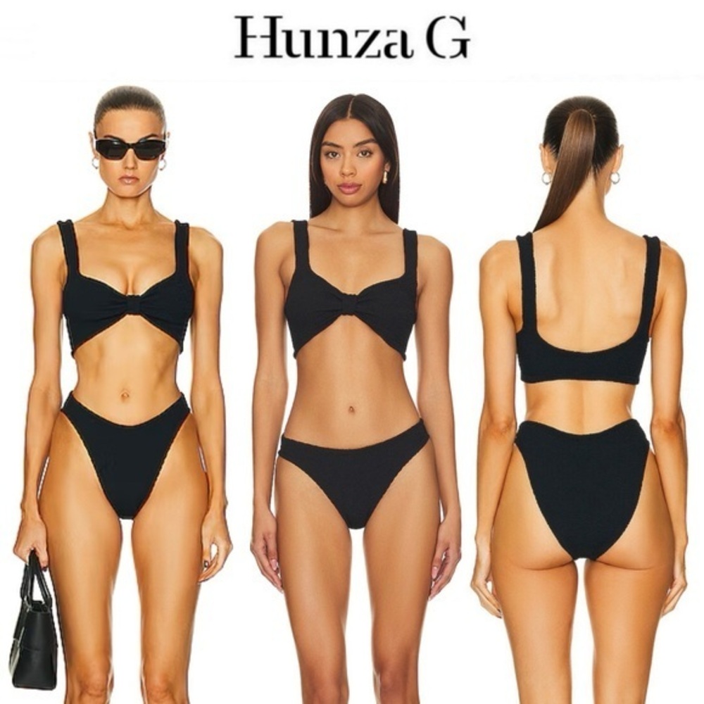 Hunza G Bonnie 2pc Bikini Set Black Swimwear OS NWT 255$